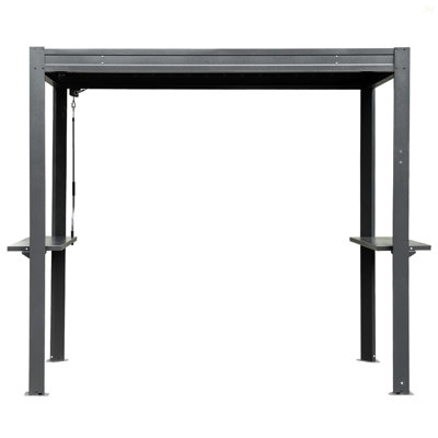 8X5 FT Grill Louvered Pergola For Outdoor Grill, Hardtop Grill Pergola With Built-In Gutter & Adjustable Rainproof Roof, Metal Shelter Gazebo For Patio Backyard Deck -Gray