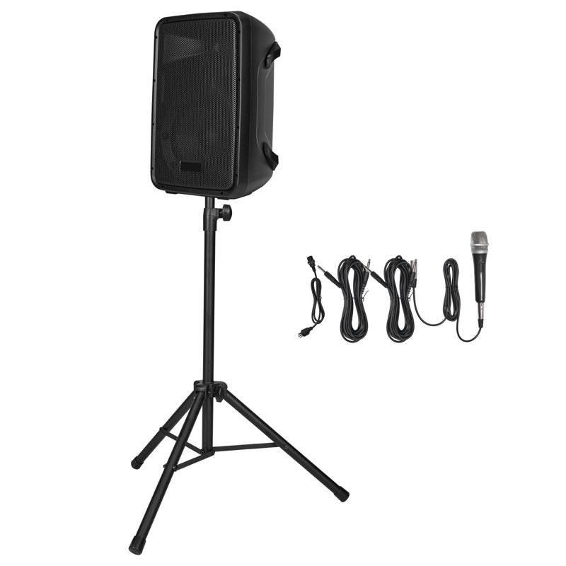Système de sonorisation portable, alimenté par 300 W, ensemble de système de sonorisation avec mélangeur 8 canaux, deux haut-parleurs, Bluetooth sans fil, microphone, supports compacts, entrées USB SD XLR RCA, télécommande, pour événements de DJ