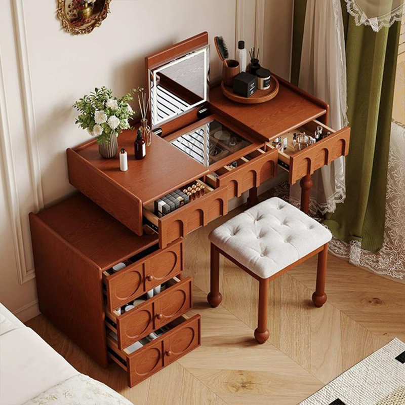 Coiffeuse avec miroir lumineux, 6 tiroirs, 1 chaise