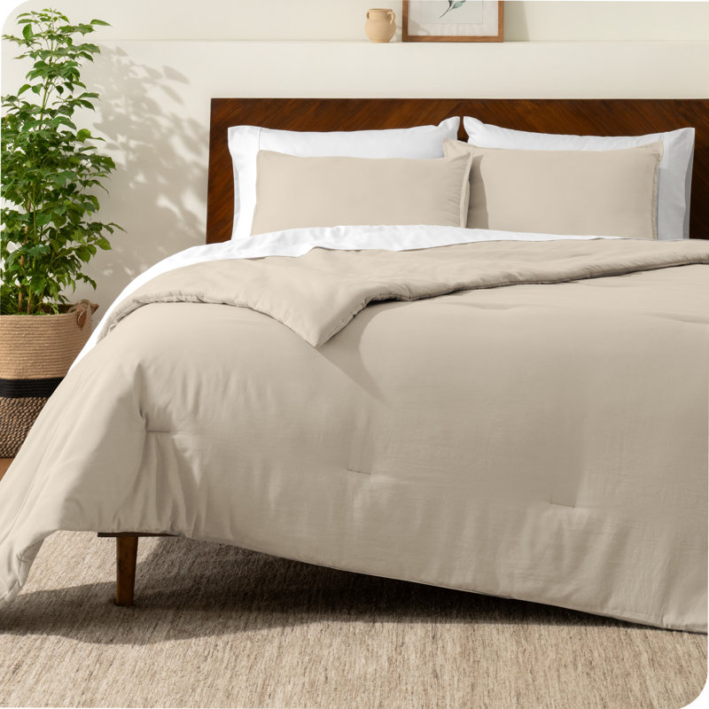 Down Alternative Track Stitch Comforter Set, Sand, King Comforter + 2 King Shams