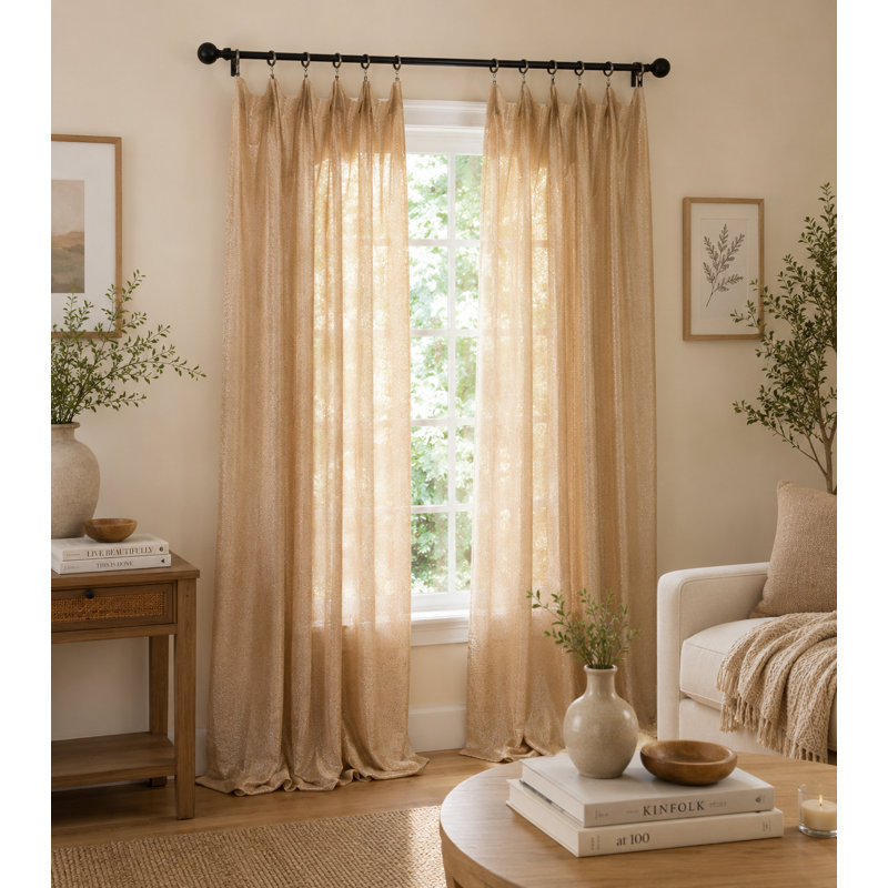 Panneau de rideau simple semi-diaphane avec passe-tringle Etherton, Cuivre, L 52 po x L 108 po