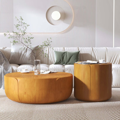 Ensemble de tables basses d'extérieur 2 pièces avec grain de bois et tulipe