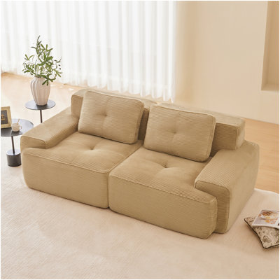 82" Modern L-Shaped Modular Sectional Sofa For Living Room, Corduroy Fabric, 2-Seater Couch With Deep Seat, Pearl-Like Piping, Tufted Design, No Assembly, Anti-Slip Design​, Camel