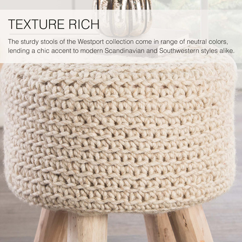 Scandinavian-Inspired Tufted Wool Pouf with Wooden Legs