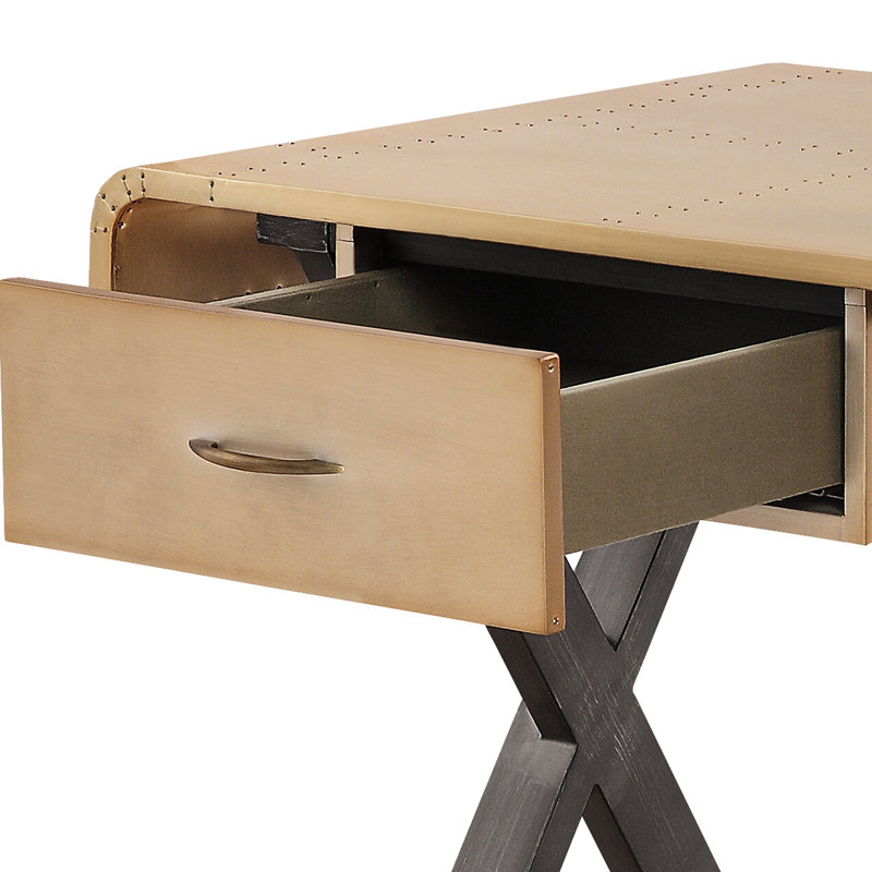 Magnifique bureau d'écriture en aluminium doré avec structure et base en métal