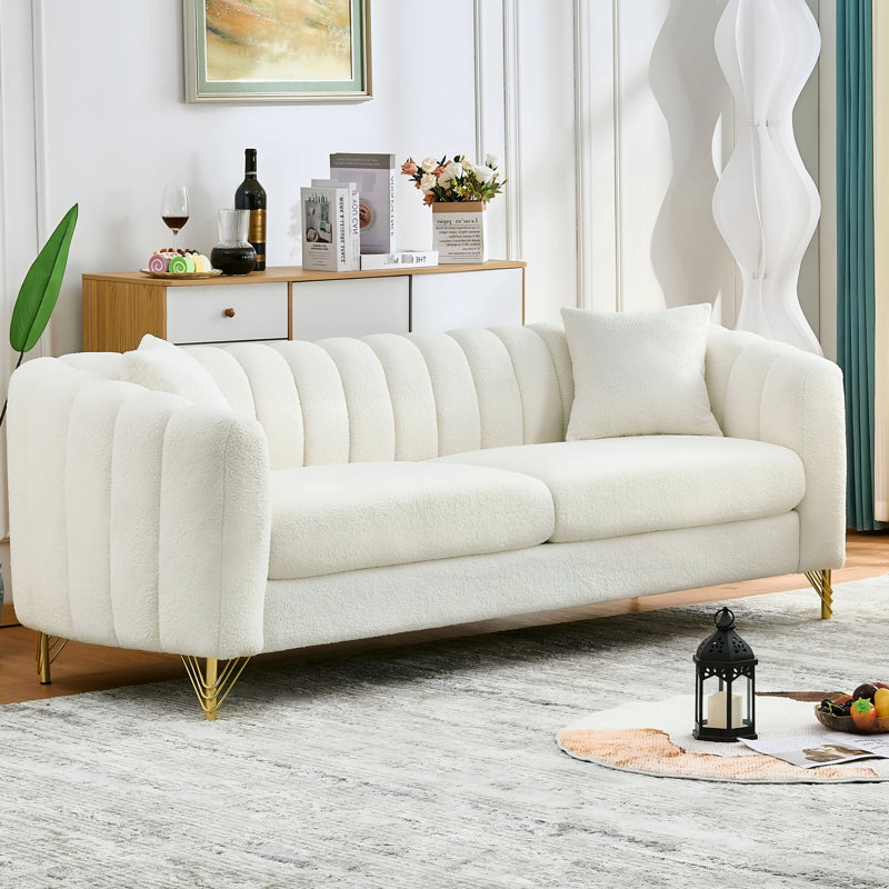 Chenille de 83 po avec mousse à haute densité, pieds en métal et deux coussins décoratifs pour socialiser dans le salon, luxueux canapé-lit 3 places rembourré à ressorts, siège à siège mi-ferme élégant