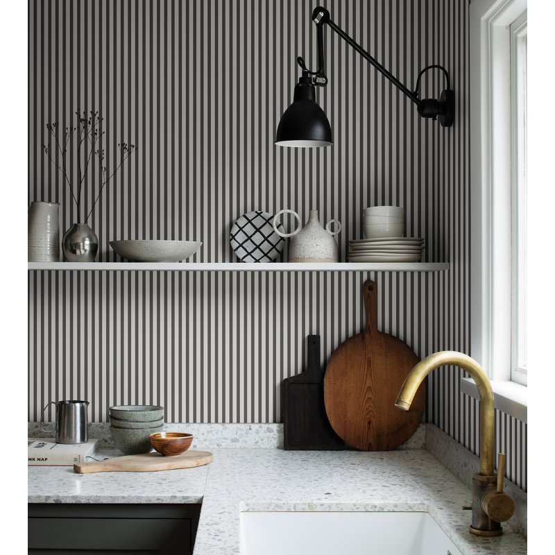 Estelle Striped Matte Wallpaper Roll, Gray