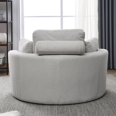 Swivel Accent Barrel Modern Sofa Lounge Club Big Round Chair With Storage Ottoman Linen Fabric For Living Room Hotel With Pillows, Beige -  Hokku Designs, 2F744D07F63F47CCBC7528ADB5775AD1