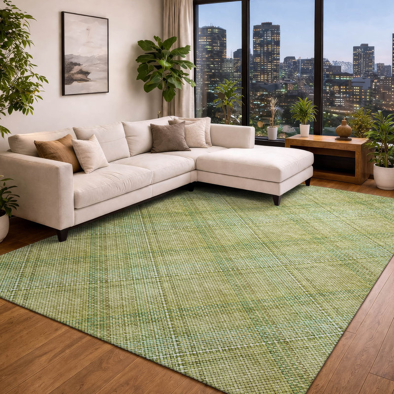 Machine Washable Indoor/Outdoor Chantille ACN2880 Plaid Rug, 10' x 14', Sage