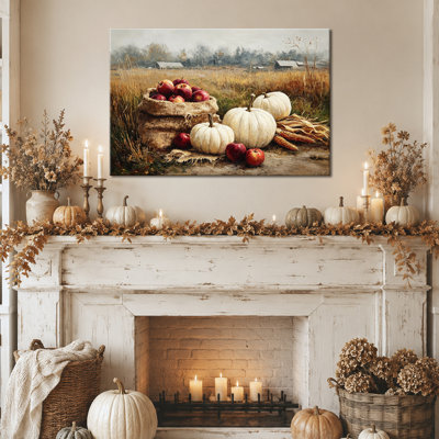 Automne, art mural citrouille sur toile, art automnal, images d'automne, décoration murale, récolte rustique, ferme, toile tendue pour salon, entrée de chambre à coucher, 24 x 32 po