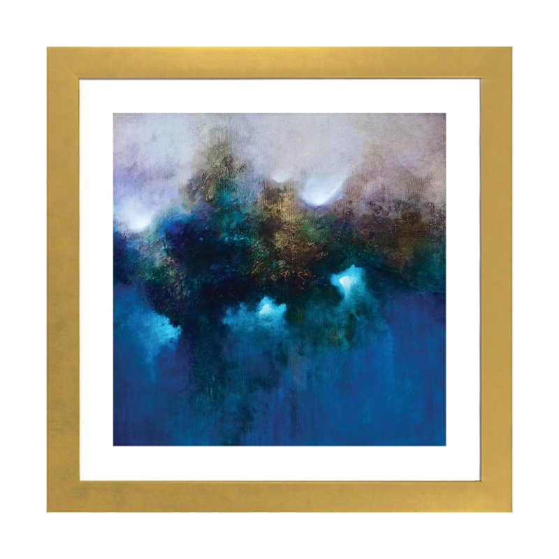 Blue Waters - Painting, Gold Paper, White, 16'' H x 16'' W x 1'' D