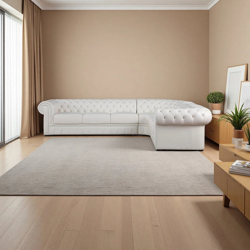 3-Piece Cow Top Leather Sectional Sofa, Right Hand Facing, White Genuine Leather