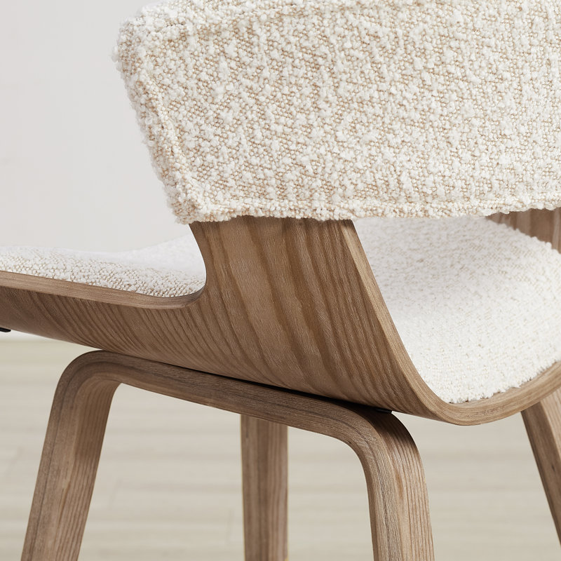 26.97" Boucle Upholstered Counter Stool With Wood Frame (Set of 4), Off-White