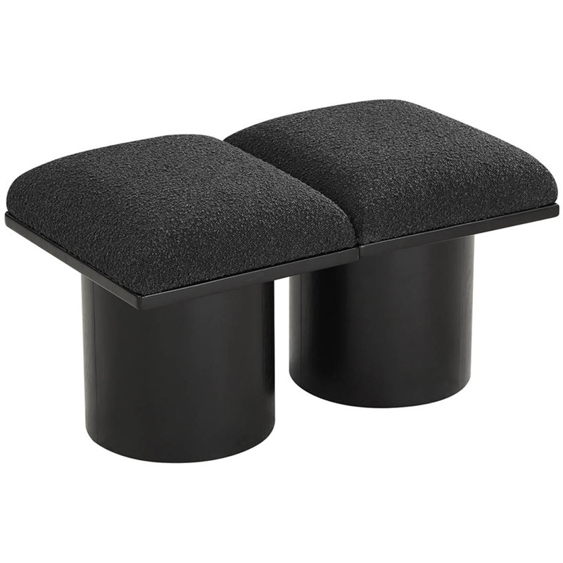 Husnan Boucle Upholstered Bench, 17.5" H x 36" W x 15.5" D, Black, Black Boucle Fabric