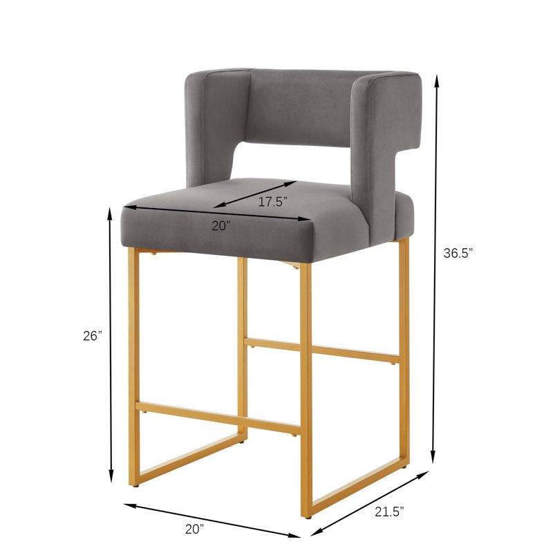 Ensemble de 2 tabourets de bar modernes à hauteur de comptoir avec dossier ouvert carré, Gris