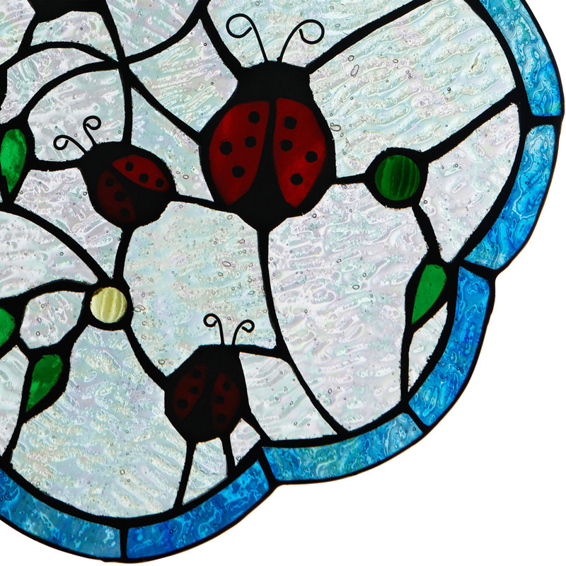 Panneau de vitrail rond 12 "H Ladybugs