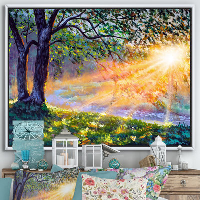 " Dawn Sunshine Light By The River " Painting Print