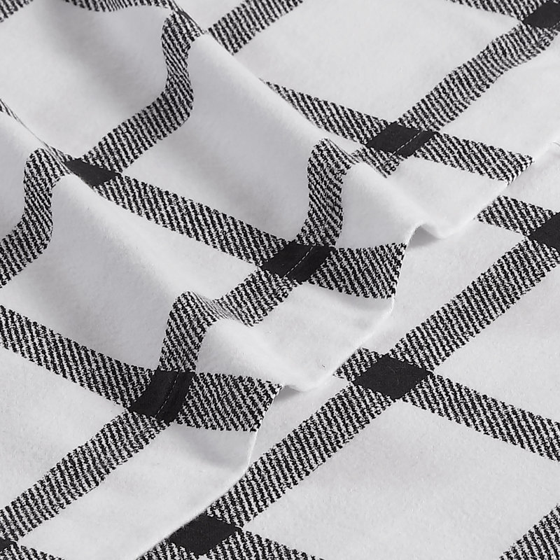 Ensemble de draps 100% coton 200 fils, Ensemble de draps pour lit simple avec 1 taie d'or, Tissu écossais Bunkhouse