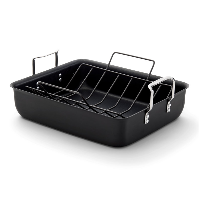 16-Inch Black Hard-Anodized Nonstick Roasting Pan with Rack
