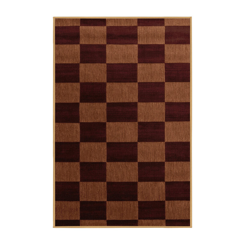 Machine Washable Checkered Brown Area Rug, Rectangle 2' x 3'