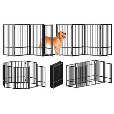Full Matel Freestanding Dog Gate With Door, Foldable Pet Dog Fence Extra Wide Free Standing Small Dog Gates For Doorways,House,Stairs