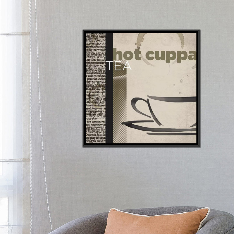 « hot cuppa tea », affiche rétro sur toile tendue, H 18 po x l 18 po x P 1,5 po, Toile avec cadre noir, Pas de tapis