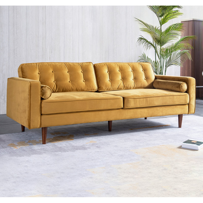 Ansonia 85" Velvet Square Arm Sofa, Gold