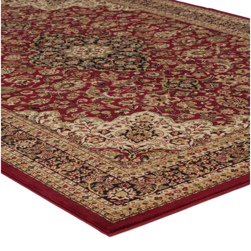 Tapis oriental rouge / noir / ivoire Izaiah, Rectangle 5 pi 3 po x 7 pi 7 po