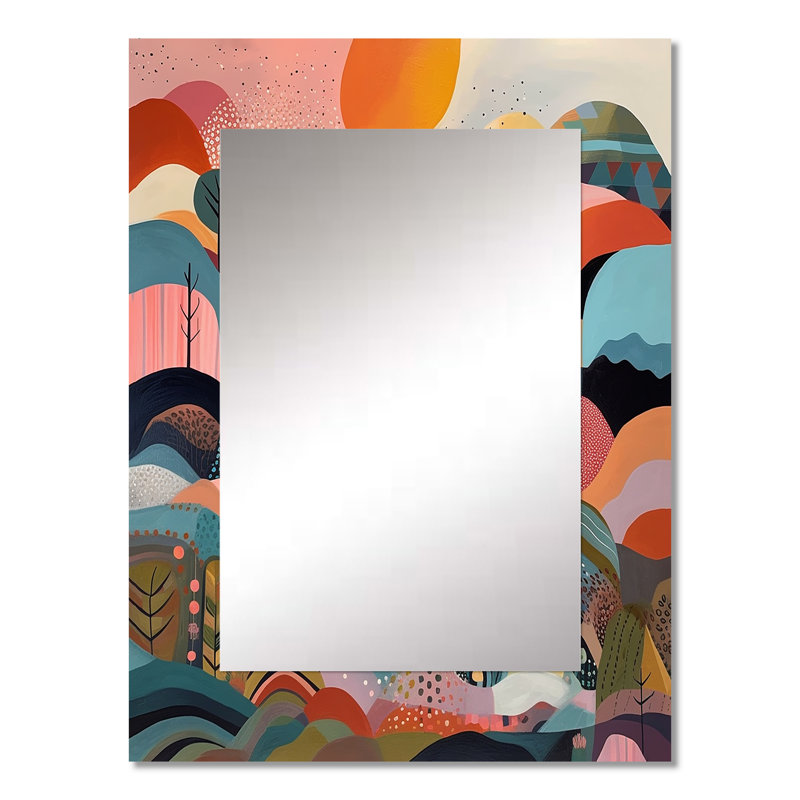 Pink Blue Minimalims Explosion - Minimalism Decorative Wall Mirror, Pink Large Mirror, Printed Metal Art, 32" x 24"