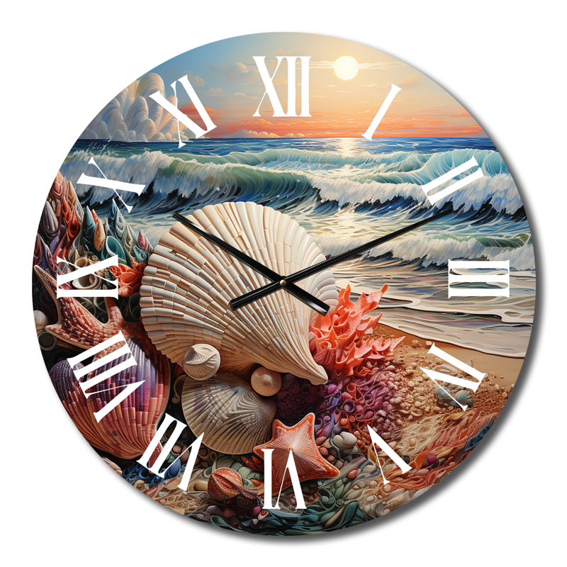 Horloge murale coquillage à la plage symphonique pointillisme - animaux, Moyenne