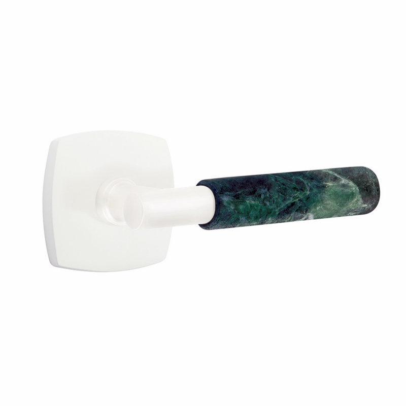 Ensemble de levier Emtek Select, rosette Urban Modern, tige en T, poignée en marbre vert, CF, Intimité (lit et salle de bain)