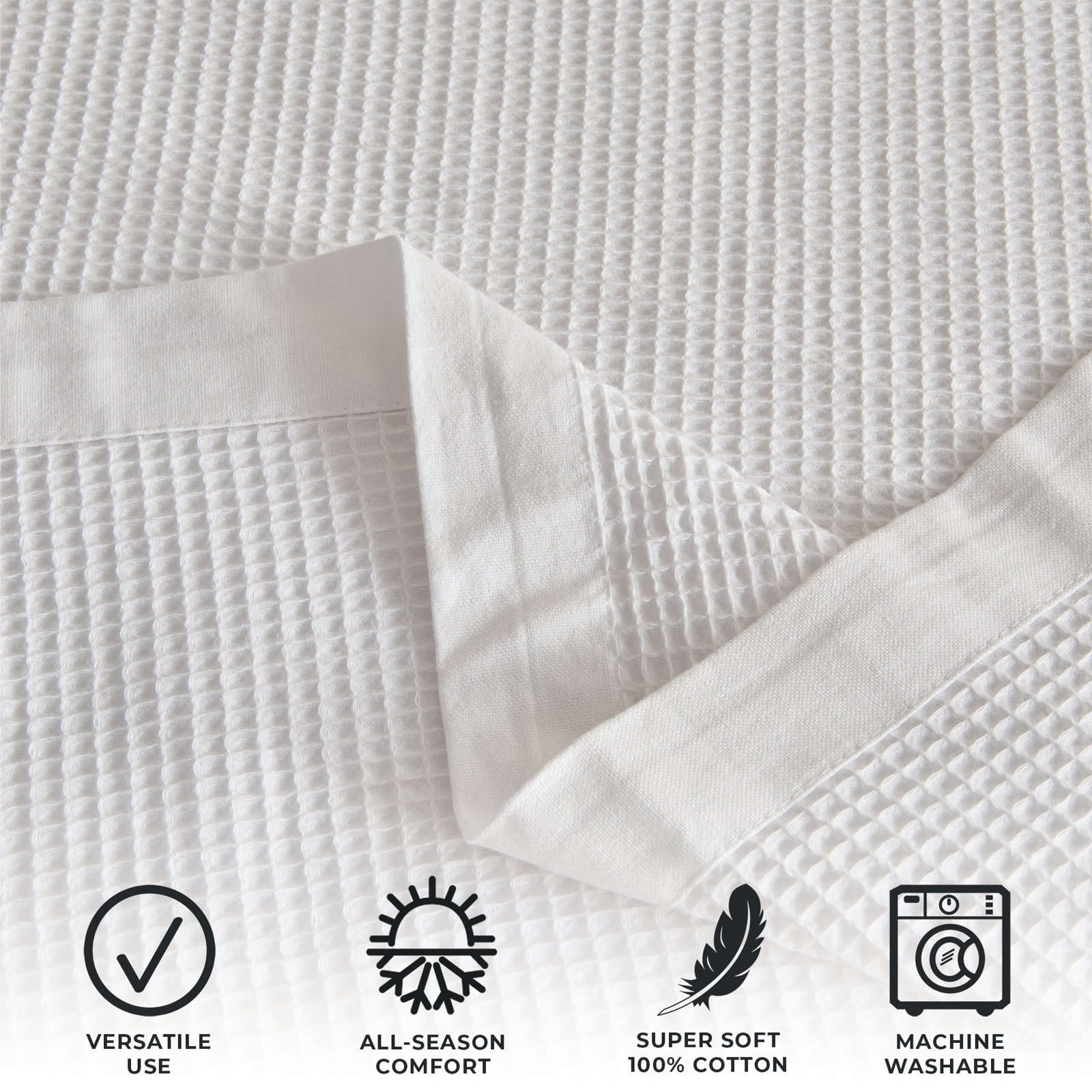 100% Cotton Lightweight Waffle Weave Summer Blanket, King, White