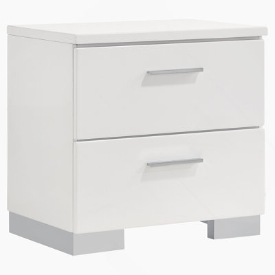 Table de chevet blanche 2 tiroirs ultrabrillante