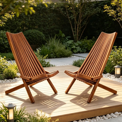 Ensemble de 2 chaises longues d'extérieur pliantes en bois d'acacia