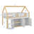 Twin-Scale House-Inspired Low Loft Bed With Integrated Shelving, Cabinets & LED Lights, Wooden Playhouse Loft Bed Equipped With Step Ladder-281386351