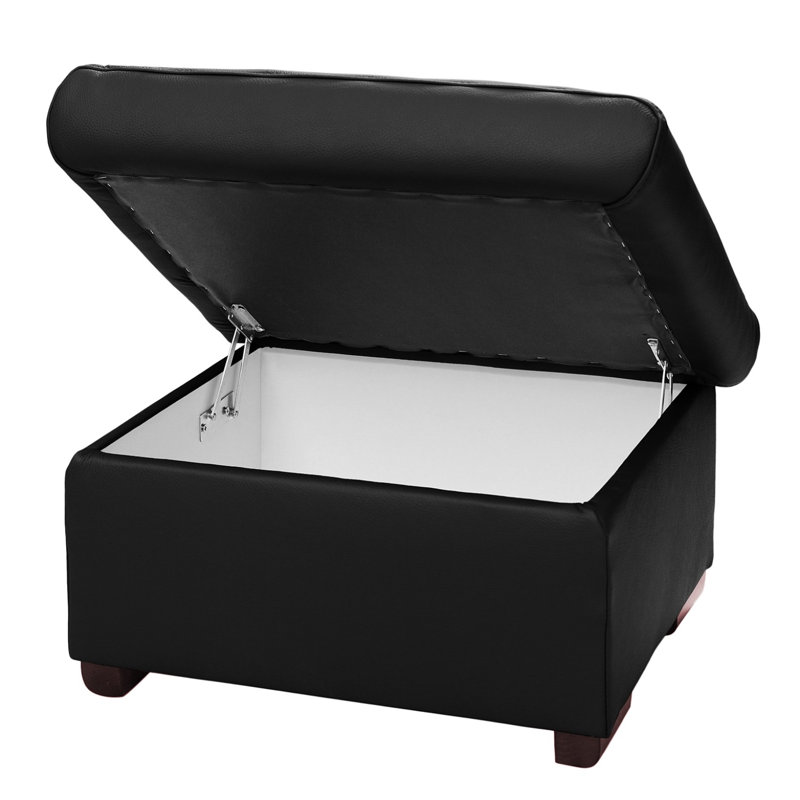 UNI Footstool 70cm Wide Genuine Leather Rectangle Solid Colour Standard Ottoman with Storage, Black