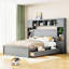 Grand lit gris résilient avec armoire, tablette et douille combinées - Conception intégrée exquise-121116424-121116427