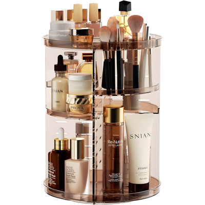 360 Degree Rotating Makeup Organizer With 8 Adjustable Layers, Spinning Skincare Storage Carousel Tower, Includes Brush Holder And Perfume Trays, Cosmetic Display Case For Vanity Or Bathroom