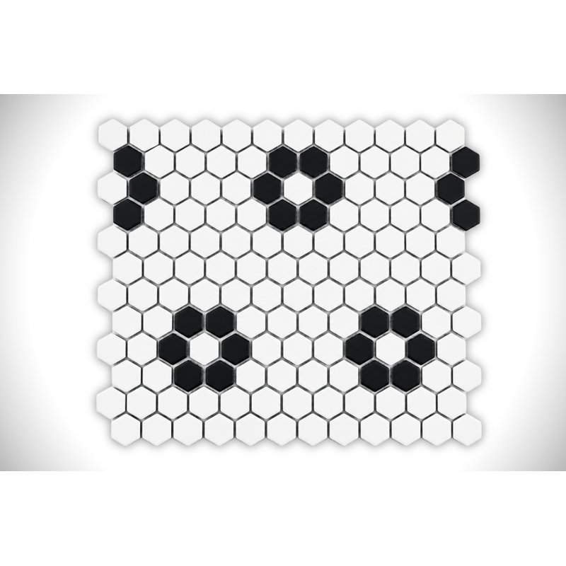 MOSAIQUE FLEUR BLANC ET PORCELAINE NOIR, White/Black