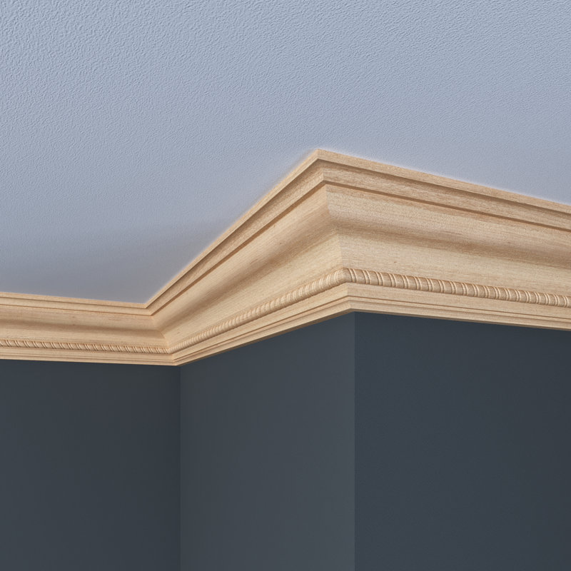 Unfinished White Hardwood Rope Crown Moulding 8-ft