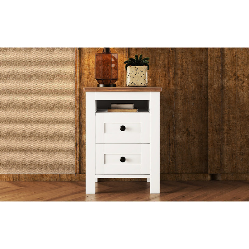 2 Bedroom Nightstand - White + Brown, Finish Brown For Bedroom, Ample Space And Classic Style