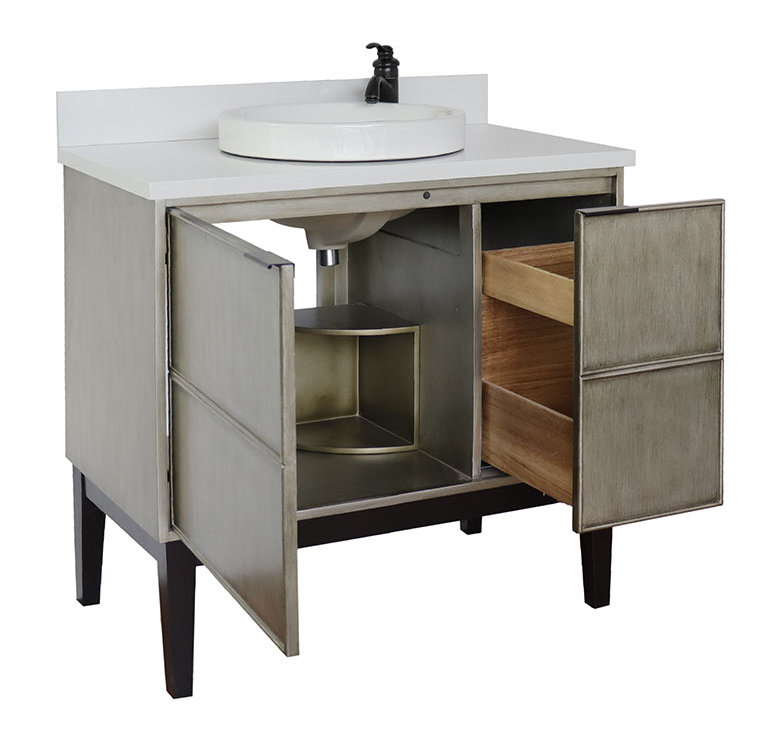Ensemble de meuble-lavabo simple 37 po, Quartz blanc