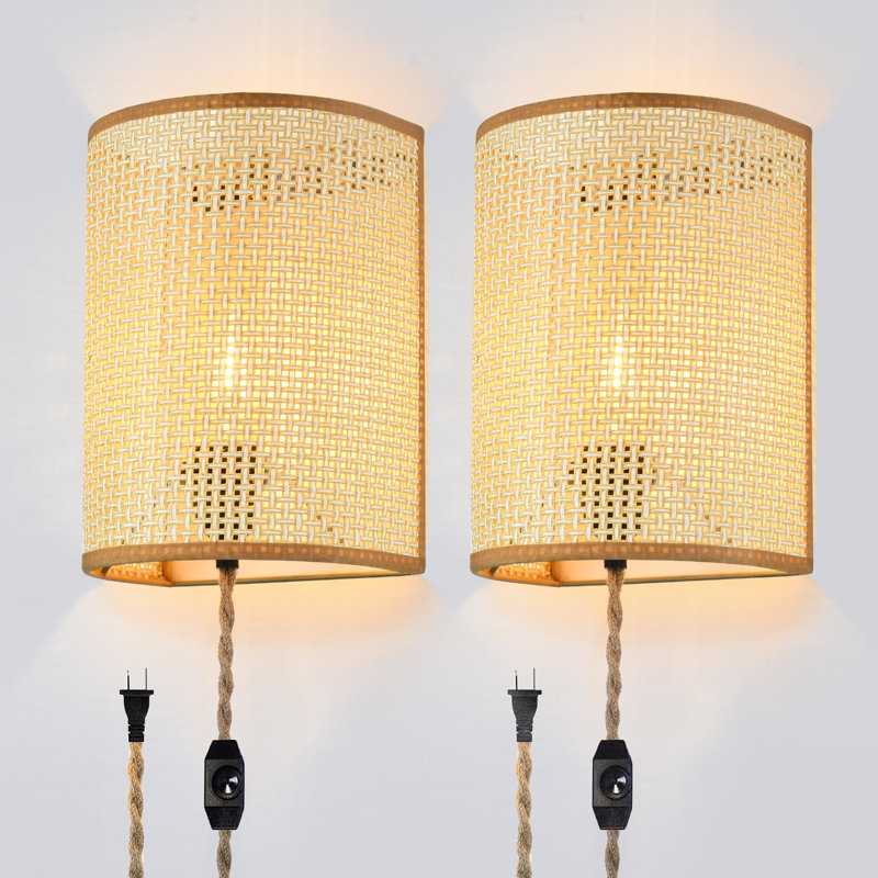 Wall Sconces with Rattan Lampshade, Beige