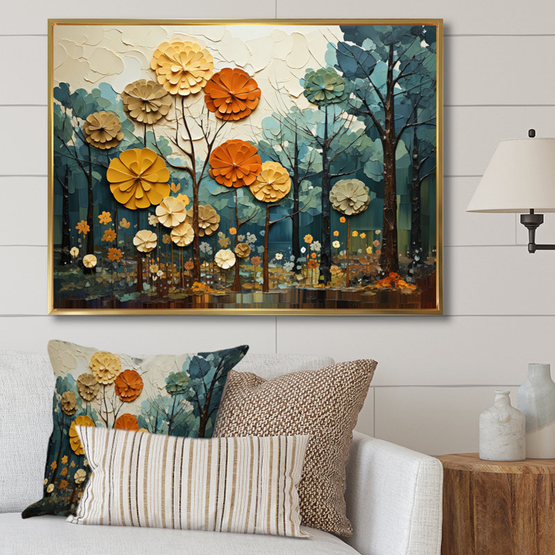 «Martene Forest Majestic Forest Collage I», reproduction, 12" H x 20" W, Cadre flottant doré