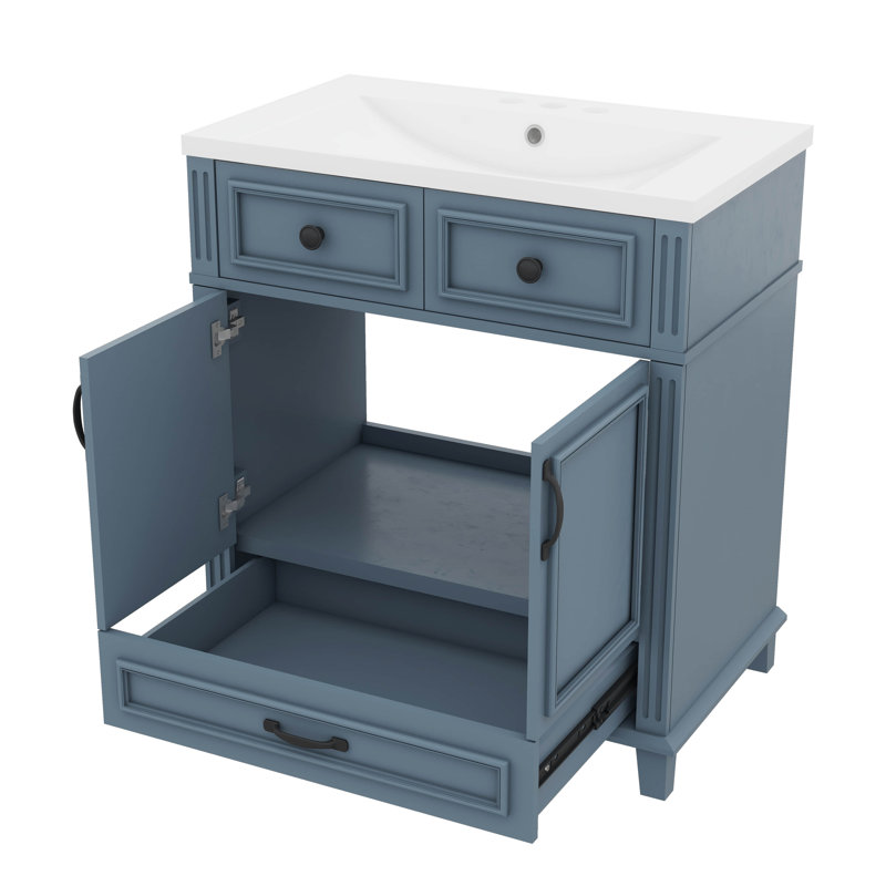30-Inch Bathroom Vanity And Sink Combination With 2 Doors & 1 Drawer, Blue