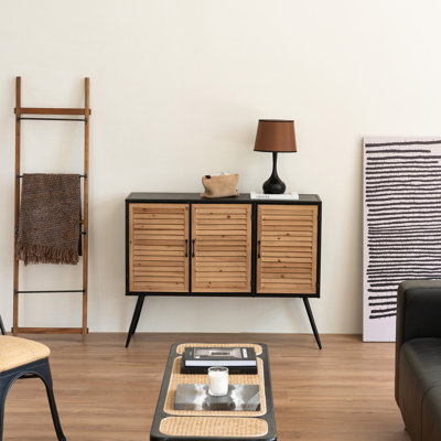 Armoire de rangement industrielle de 43,3 po de largeur, buffet Mid-Century pour salon, salle à manger, entrée, volet en bois