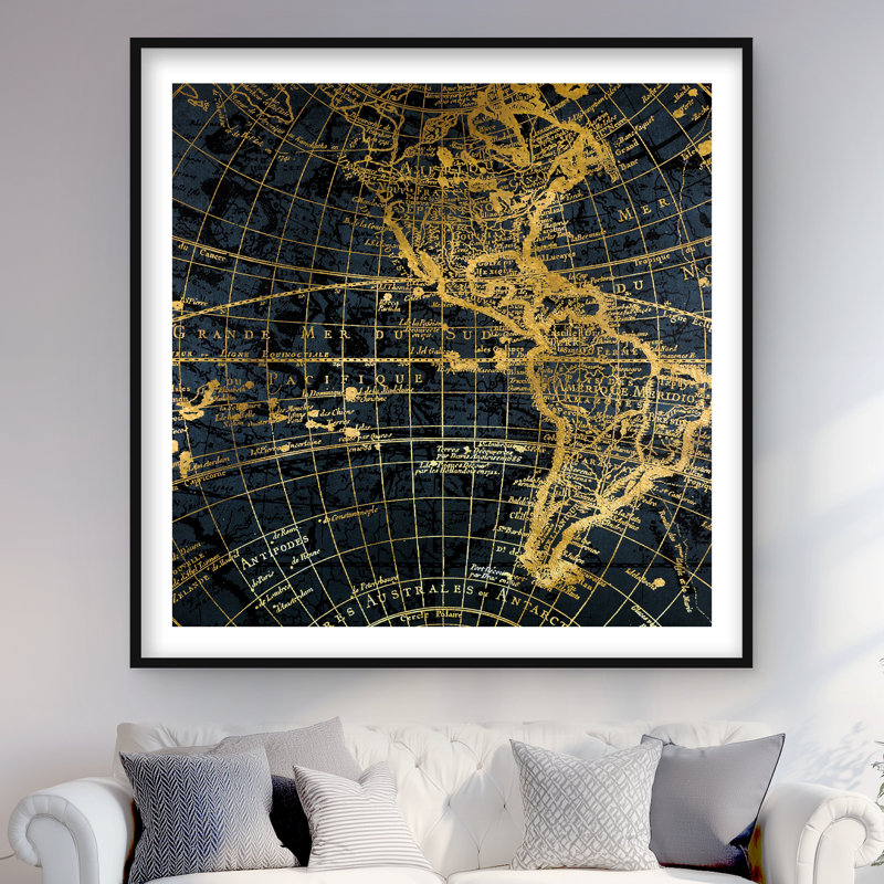 Globe terrestre bleu et marin | Imprimé mat doré