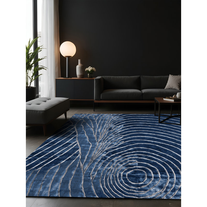 Tapis bleu soyeux et moelleux, Carré 5 pi