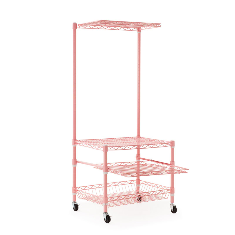 Suprima 24'' W Metal Height -Adjustable Shelving Unit with Wheels, Pink