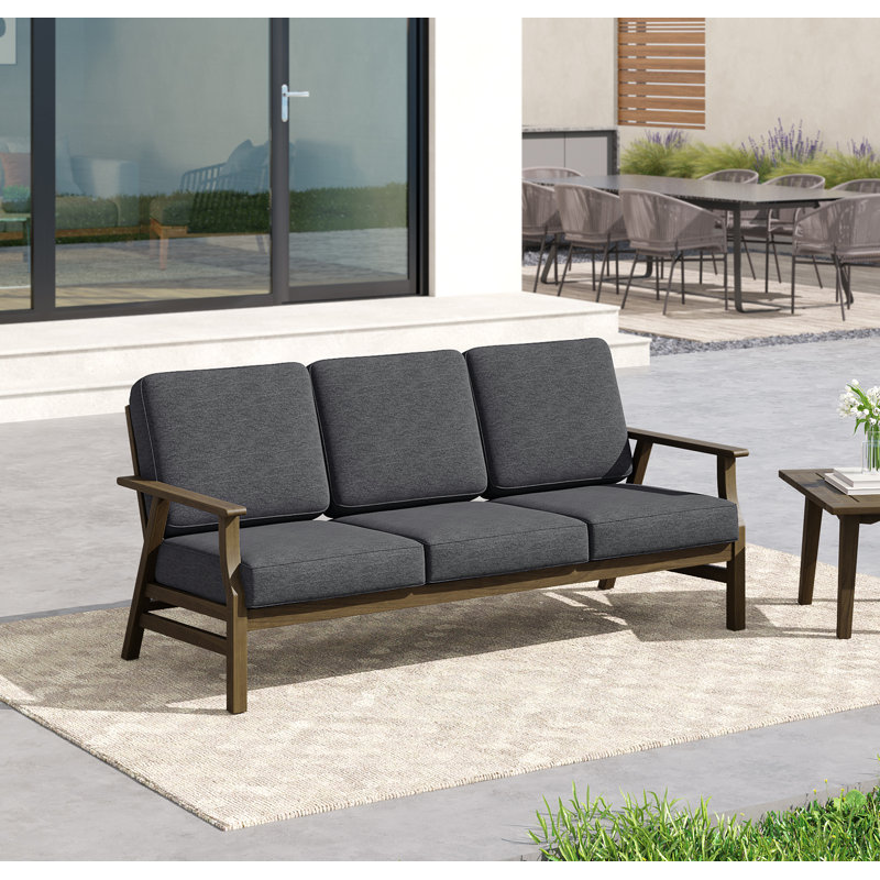 Patio Outdoor Sofa with Cushions, Dark Gray, Brown